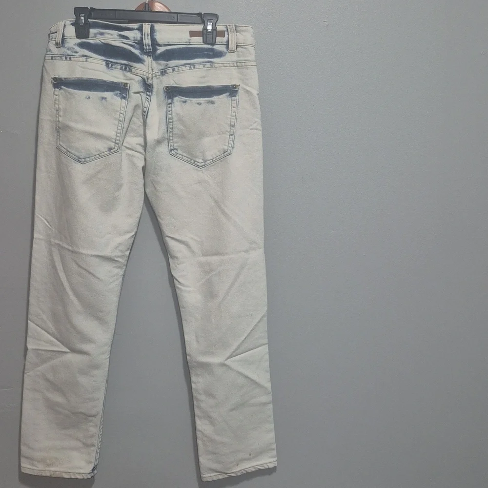Men’s Light Wash Skinny Jeans Size 34x32 Slim Fit Distressed Fade Denim